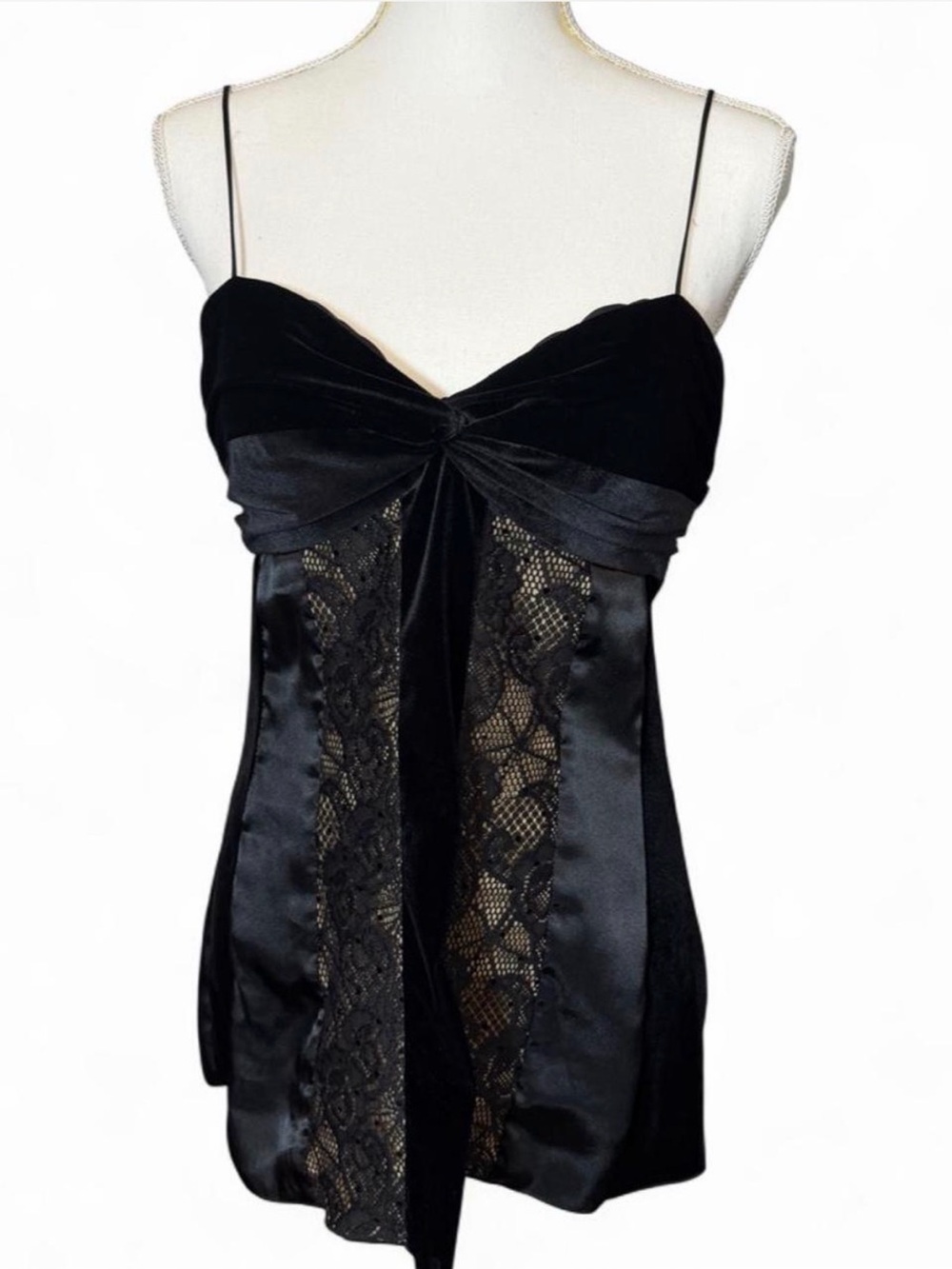 Vintage Cache Y2K Vamp Black Velvet Lace Bustier Camisole Size 8